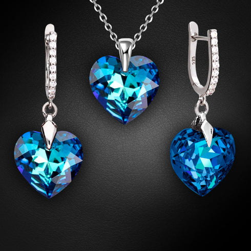 Sudraba komplekts "Iemīlējusies Sirds III R (Bermuda Blue)" ar Swarovski™ kristāliem
